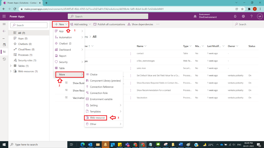 Creation of Web resource JavaScript Type in Dynamics CRM